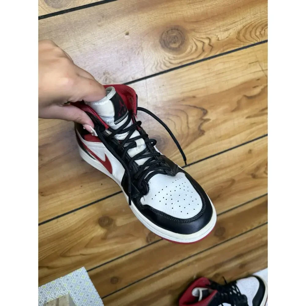 Jordan Air Jordan 1 Mid Black Gym Red Mid-Top Leather Sneaker 554724-122 2021